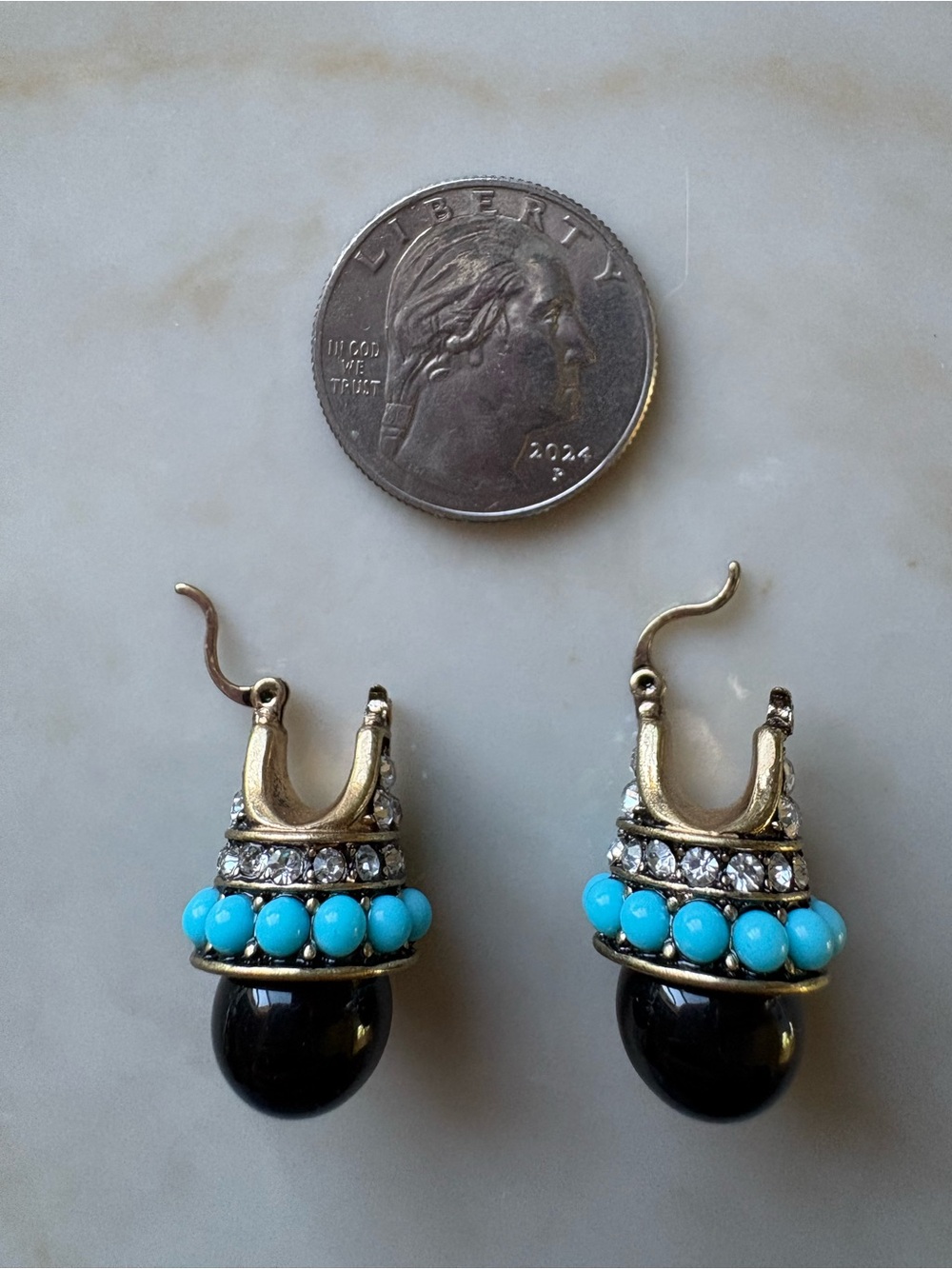 Vintage inspired Turquoise Beaded Black Drop Earrings - Women Jewelry - Picture 3 of 3